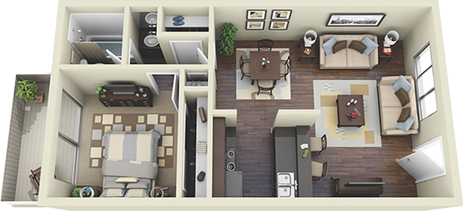 The Veranda - 1 Bedroom / 1 Bath - 552 Sq. Ft.* 