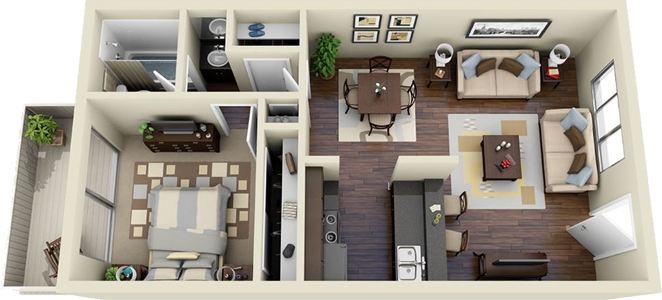 The Ridge / 1 Bedroom / 1 Bath - 728 Sq. Ft.* 
